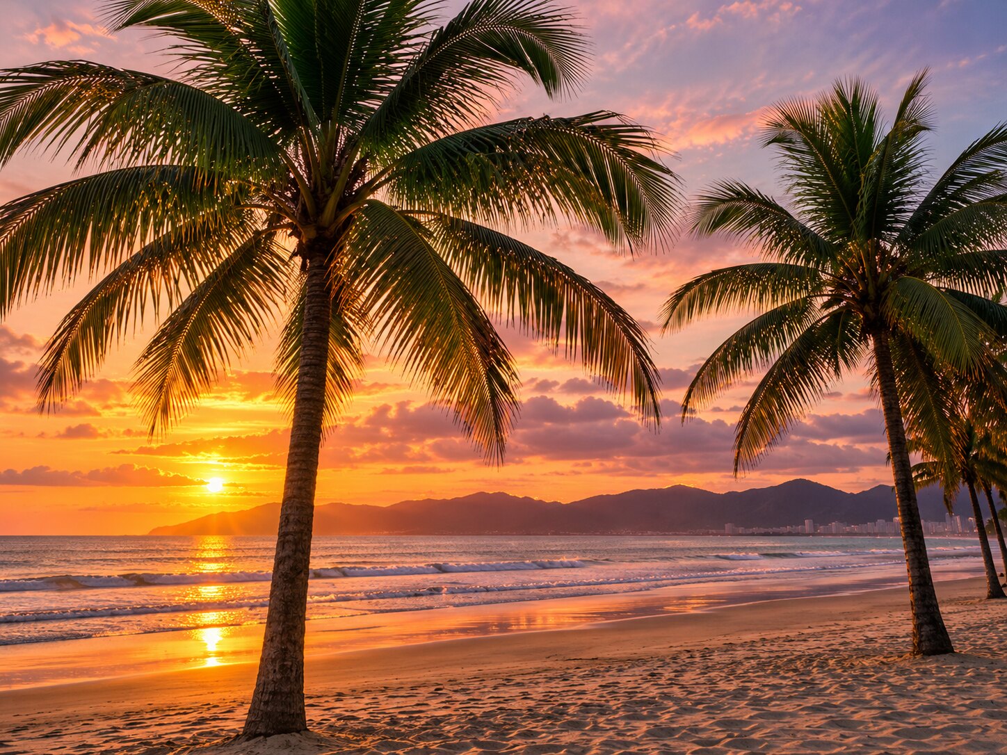Orla de Praia Grande ao pôr do sol